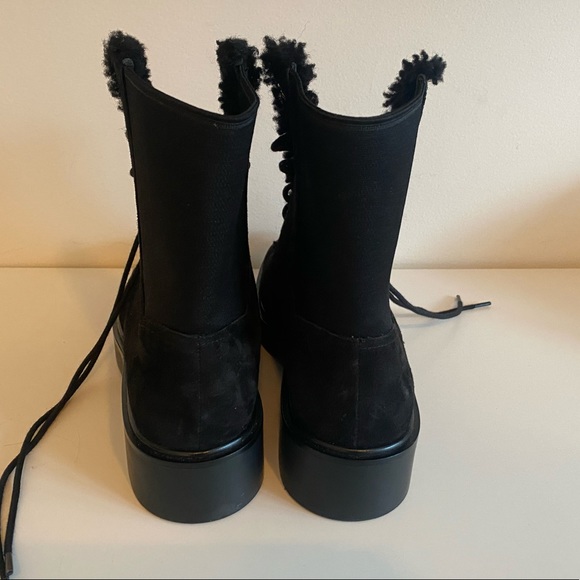 New Stuart Weitzman Henley Chill Suede & Shearling Combat Boots Size 37.5 - Picture 9 of 13